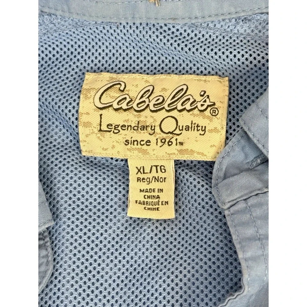 Cabela's Fishing Shirt XL Blue Vented Utility Short Sleeve Outdoor Cotton Pocket - Picture 5 of 8